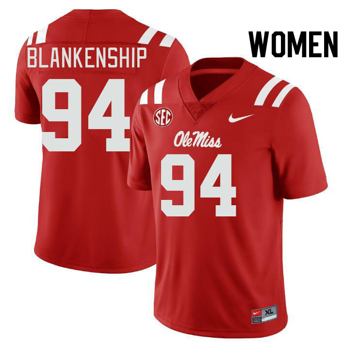 Women #94 Caleb Blankenship Ole Miss Rebels College Football Jerseys Stitched-Red